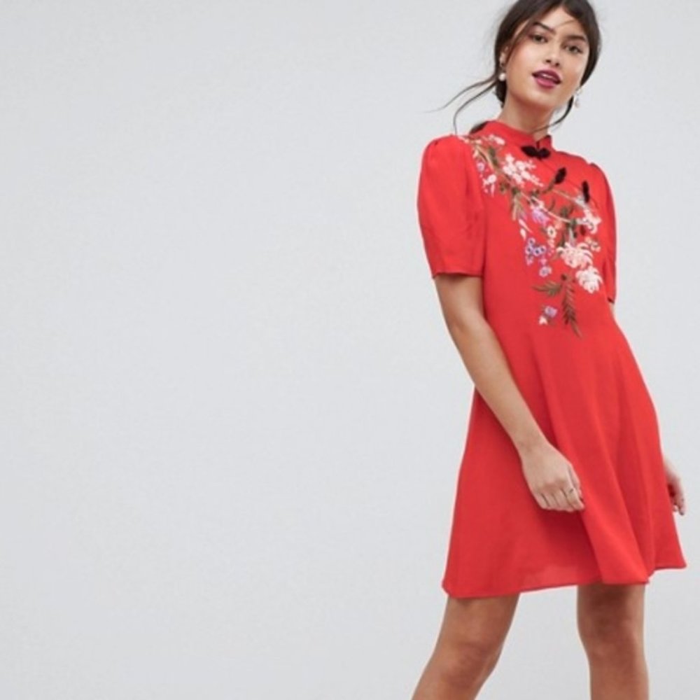 ASOS | Size 10. Chinoiserie Embroidered Mini Dress